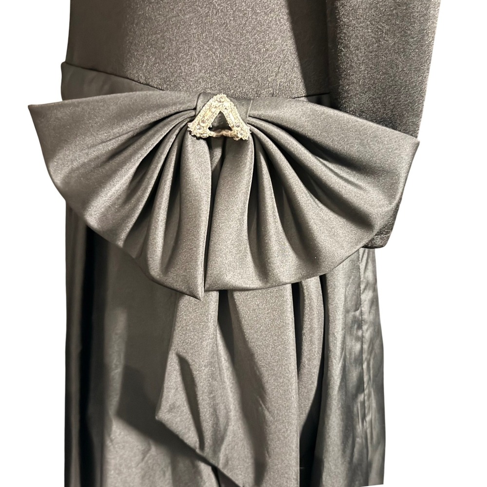 After Dark Vintage 80s Black Drop Waist Pleated Bow Cocktail Dress Size 6 glam - Picture 5 of 8